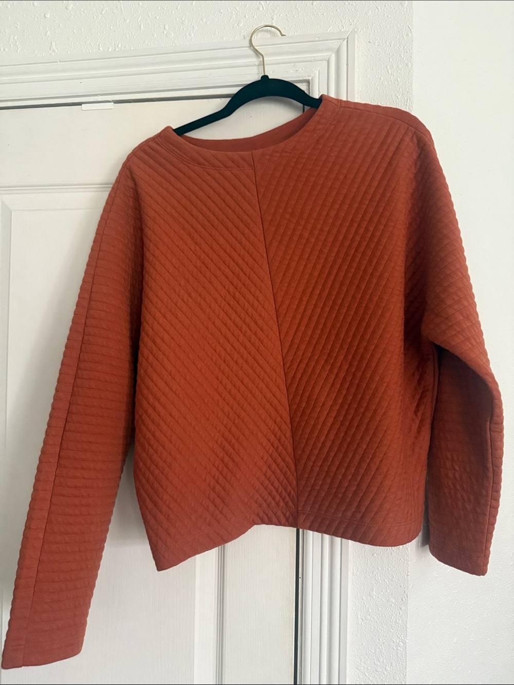 Target Quilted Crewneck Sweater in Rust Orange